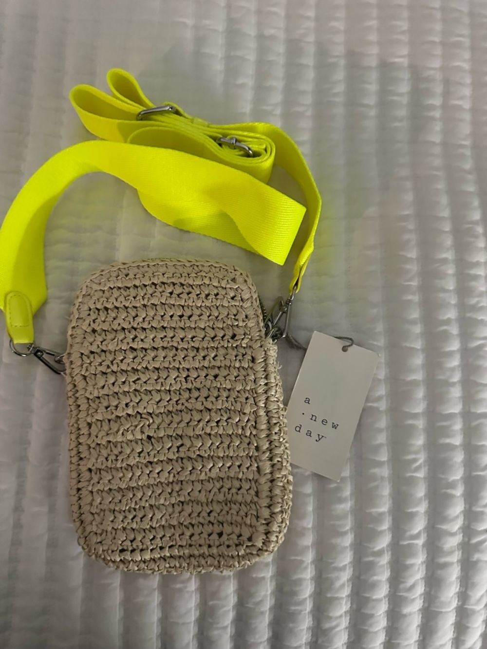 Woven Crossbody  Bag with Neon Strap - NWT